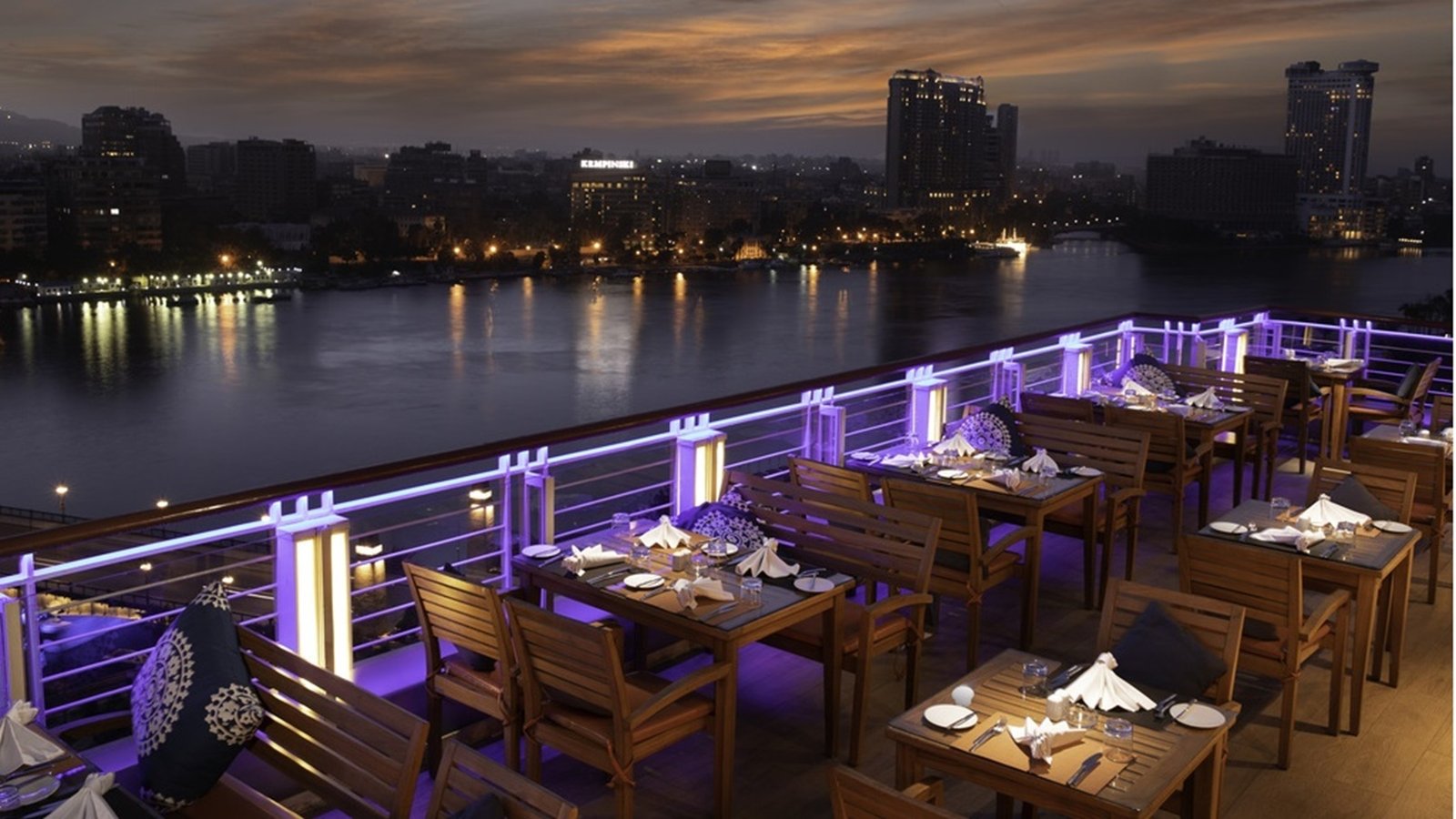 Nile evening and Cairo city lights