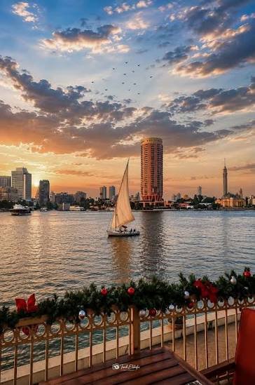 Nile evening and Cairo city lights