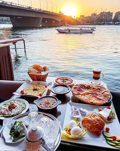 Nile evening and Cairo city lights
