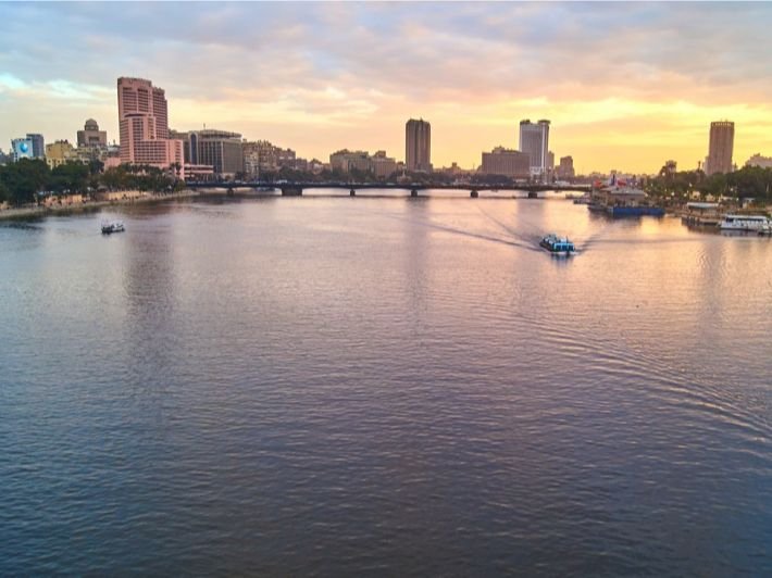Nile evening and Cairo city lights